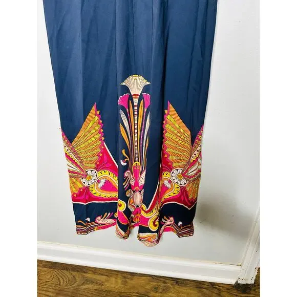 LA DOUBLEJ Navy Paisley Gold Pendant High Neck A-Line Halle Dress Size XS - Picture 16 of 16